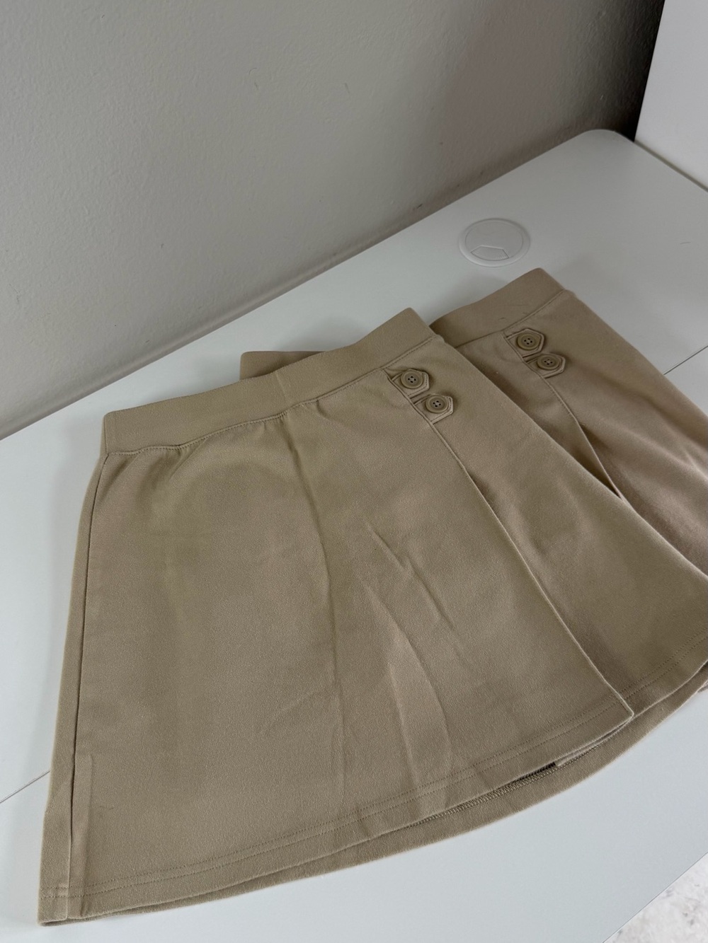 2 Pack of Girls Uniform Skirt Beige Button Accent